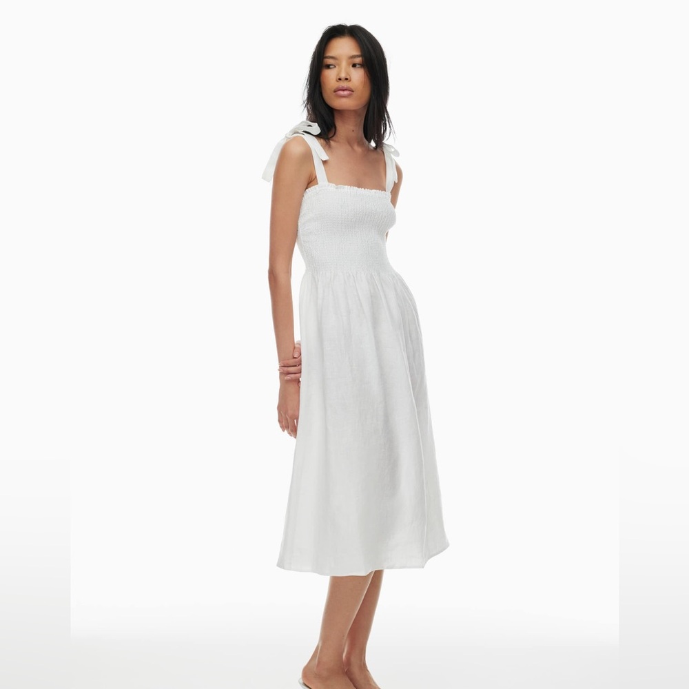 Aritzia Wilfred White golden hour linen Midi Dress